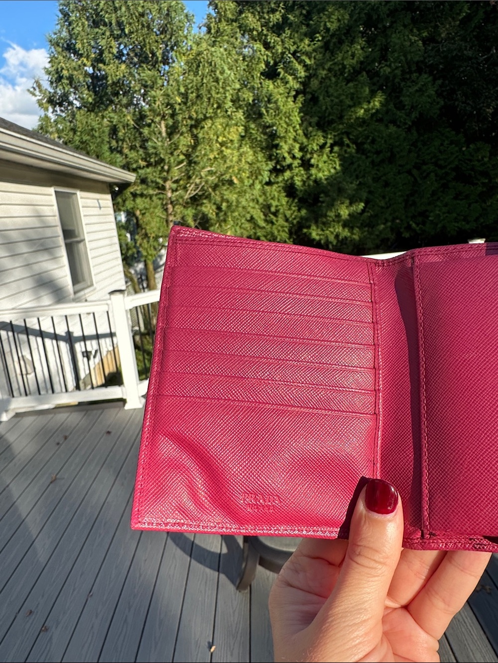 Prada Saffiano Leather Compact Wallet - Raspberry - Picture 7 of 16